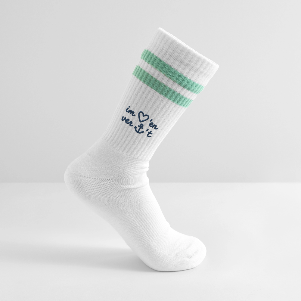 Im Herzen verankert Stick - Gestreifte Tennissocken - Weiß/Mint
