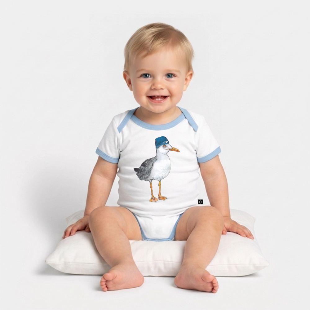 Hauk Original - Baby Bio-Kurzarm-Kontrastbody - Weiß/Hellblau