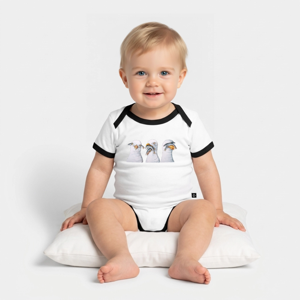Drei Weise Möwen - Baby Bio-Kurzarm-Kontrastbody - Weiß/Schwarz