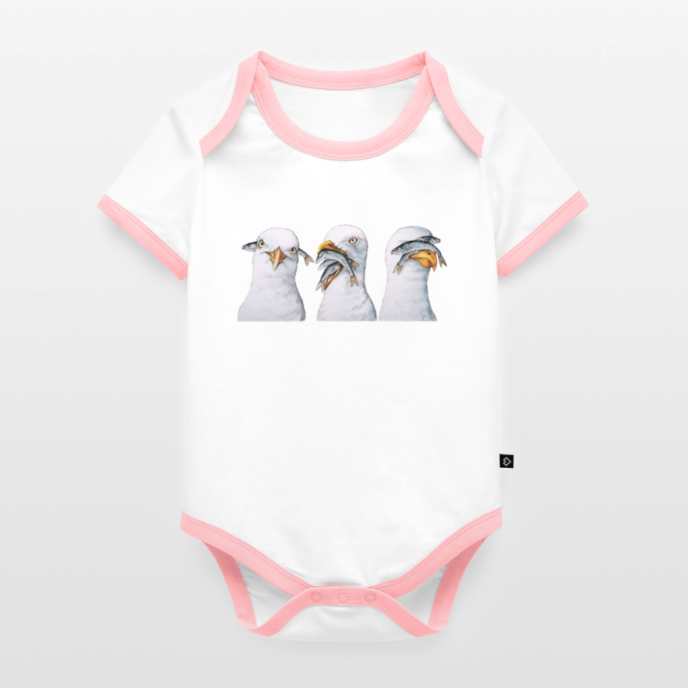 Drei Weise Möwen - Baby Bio-Kurzarm-Kontrastbody - Weiß/Rose
