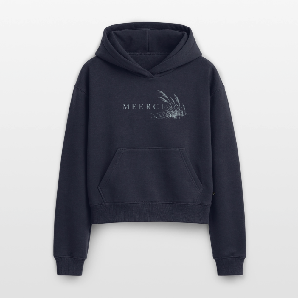 MEERCI - Cropped Oversized Heavyweight Frauen Hoodie - Navy