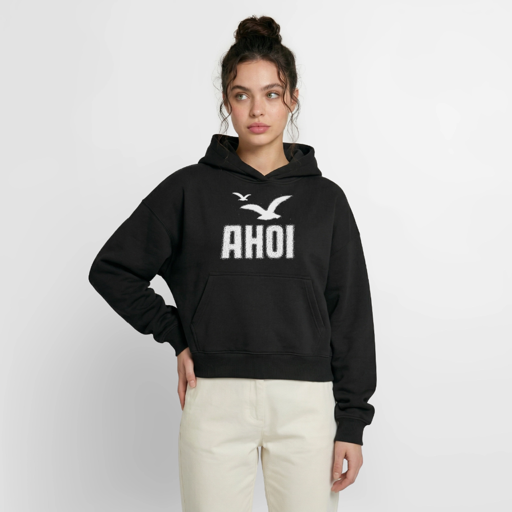 Ahoi - Cropped Oversized Heavyweight Frauen Hoodie - Schwarz