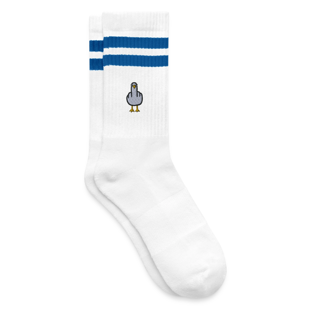 F**k You Möwe - Gestreifte Tennissocken - Weiß/Blau