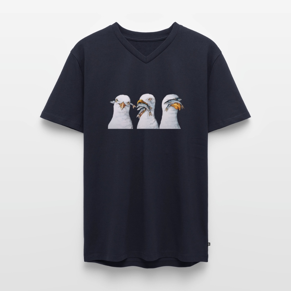 Drei Weise Möwen - Männer Bio-T-Shirt mit V-Ausschnitt - Navy