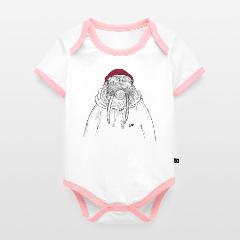 Kurt Hansen Walross - Baby Bio-Kurzarm-Kontrastbody - Weiß/Rose