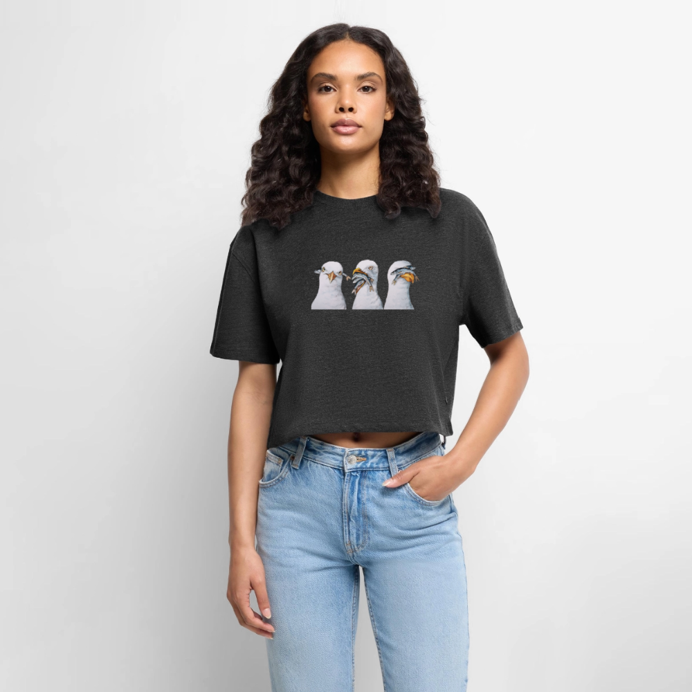 Drei Weise Möwen - Frauen Premium Oversized Bio Cropped T-Shirt - Anthrazit meliert