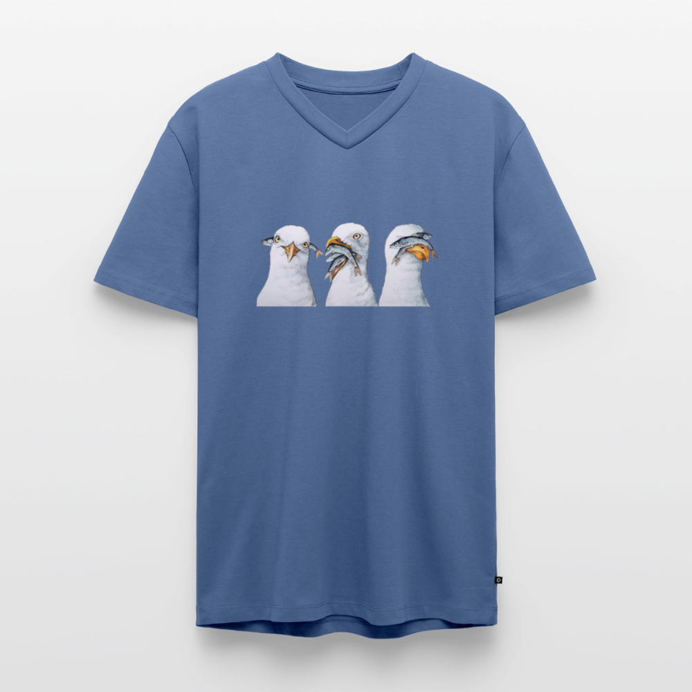 Drei Weise Möwen - Männer Bio-T-Shirt mit V-Ausschnitt - Taubenblau