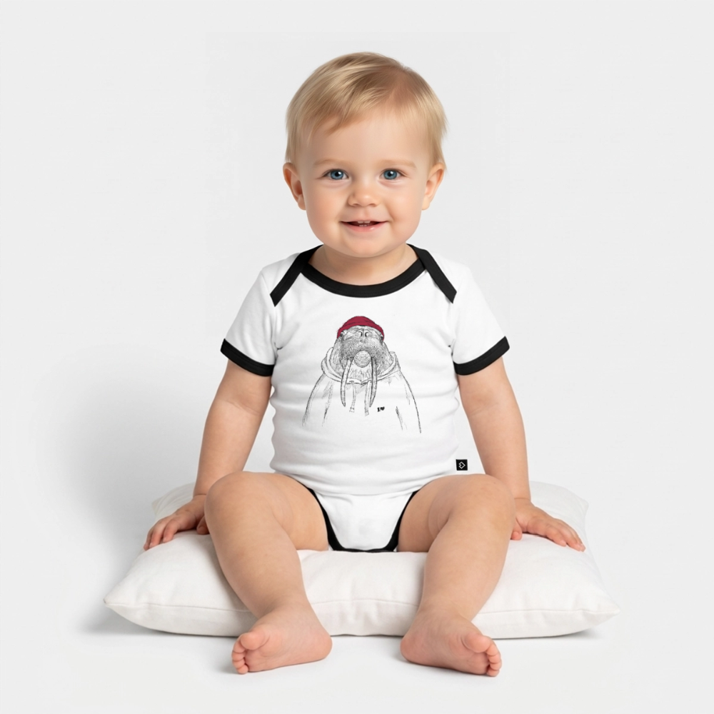 Kurt Hansen Walross - Baby Bio-Kurzarm-Kontrastbody - Weiß/Schwarz