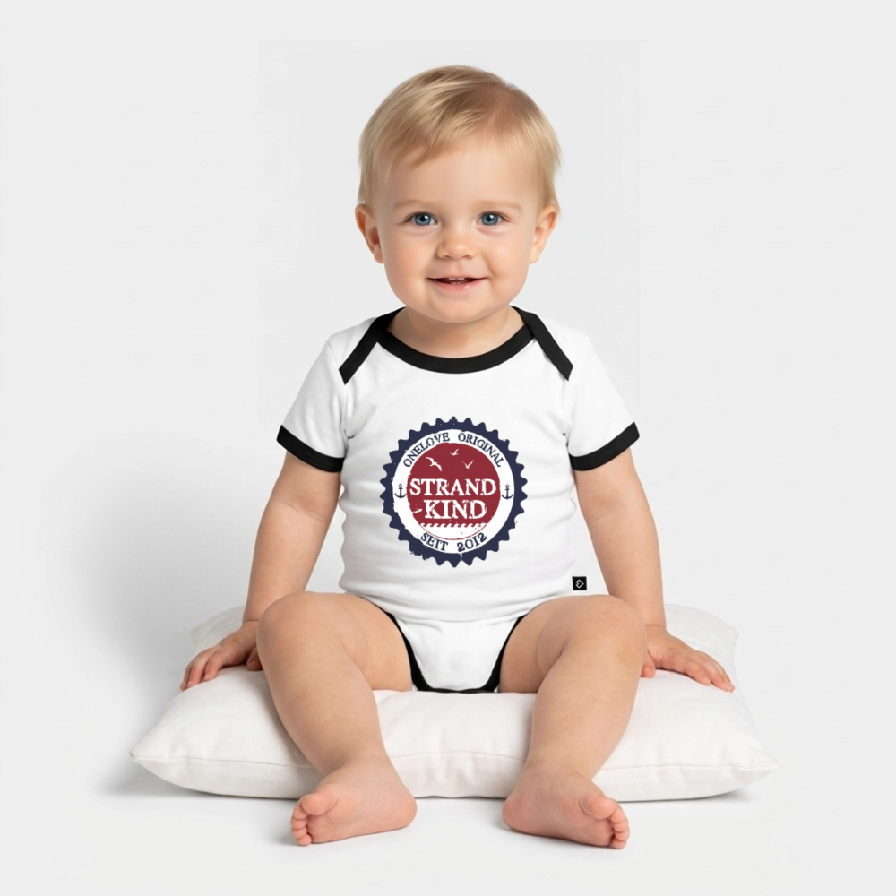 Strandkind Original - Baby Bio-Kurzarm-Kontrastbody - Weiß/Schwarz