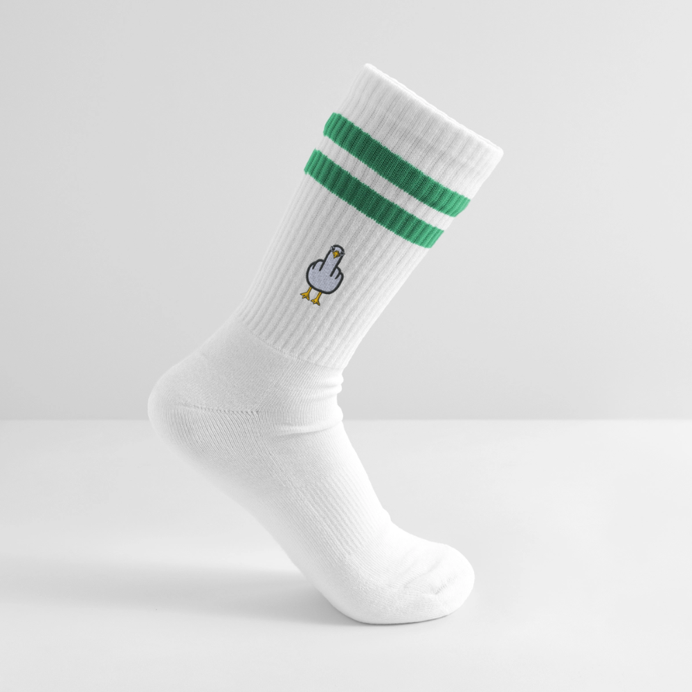 F**k You Möwe - Gestreifte Tennissocken - Weiß/Grün