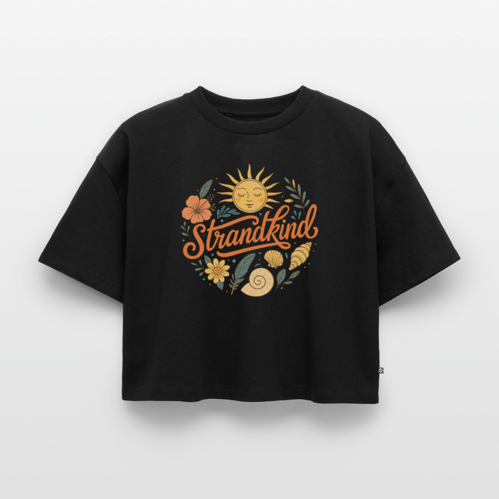 Strandkind - Frauen Premium Oversized Bio Cropped T-Shirt - Schwarz
