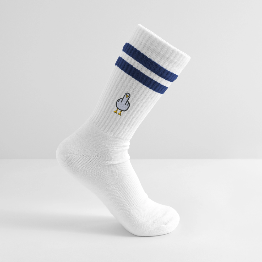 F**k You Möwe - Gestreifte Tennissocken - Weiß/Navy