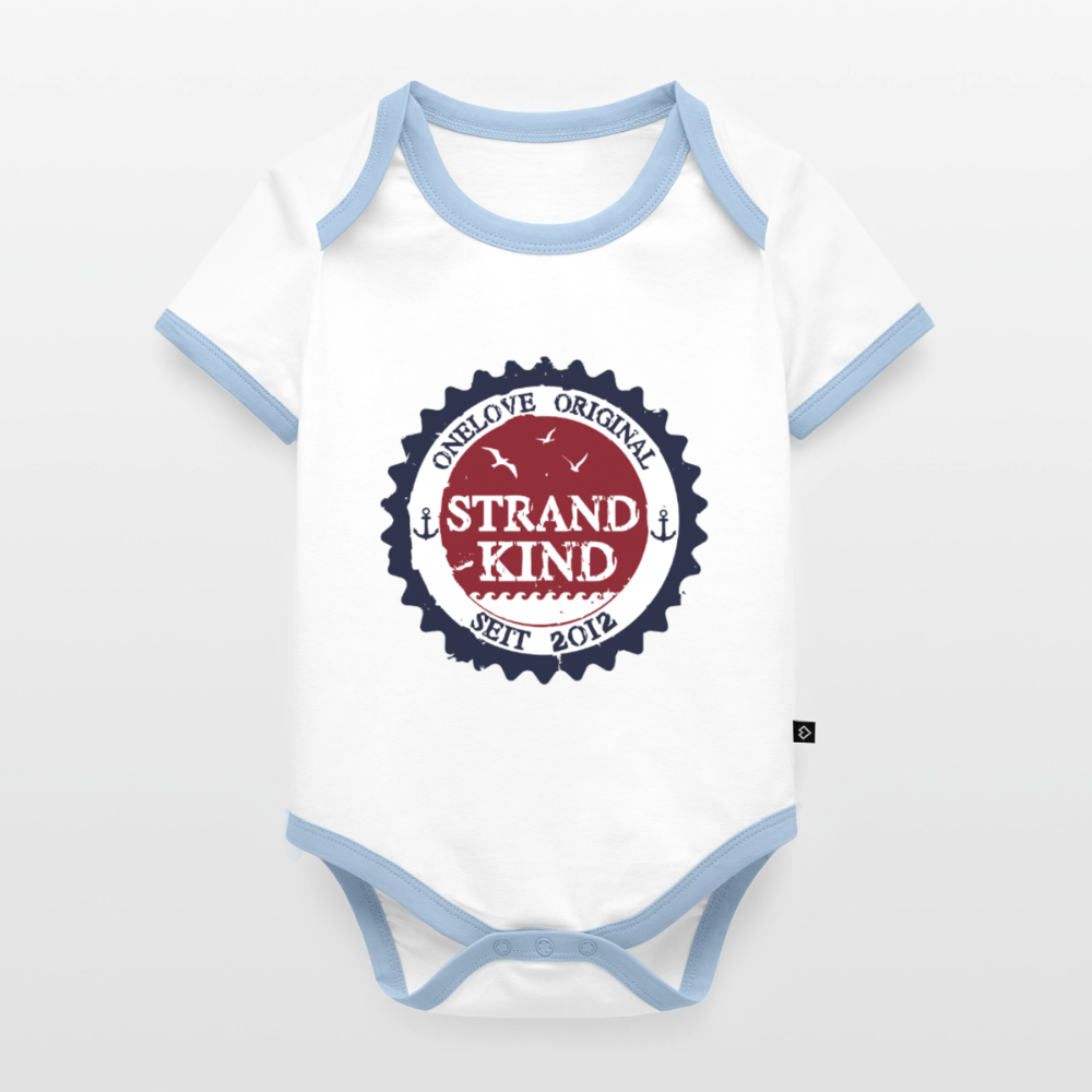 Strandkind Original - Baby Bio-Kurzarm-Kontrastbody - Weiß/Hellblau