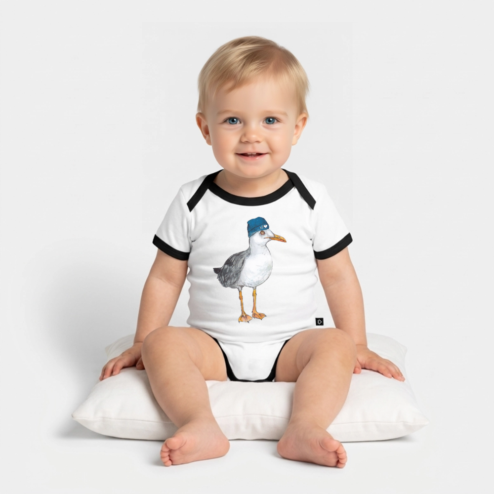 Hauk Original - Baby Bio-Kurzarm-Kontrastbody - Weiß/Schwarz