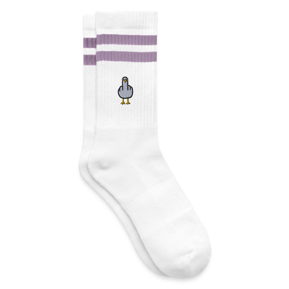 F**k You Möwe - Gestreifte Tennissocken - Weiß/Flieder