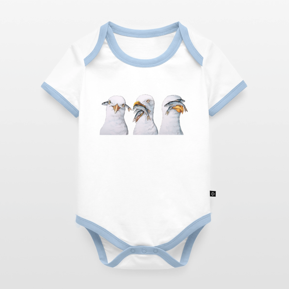 Drei Weise Möwen - Baby Bio-Kurzarm-Kontrastbody - Weiß/Hellblau