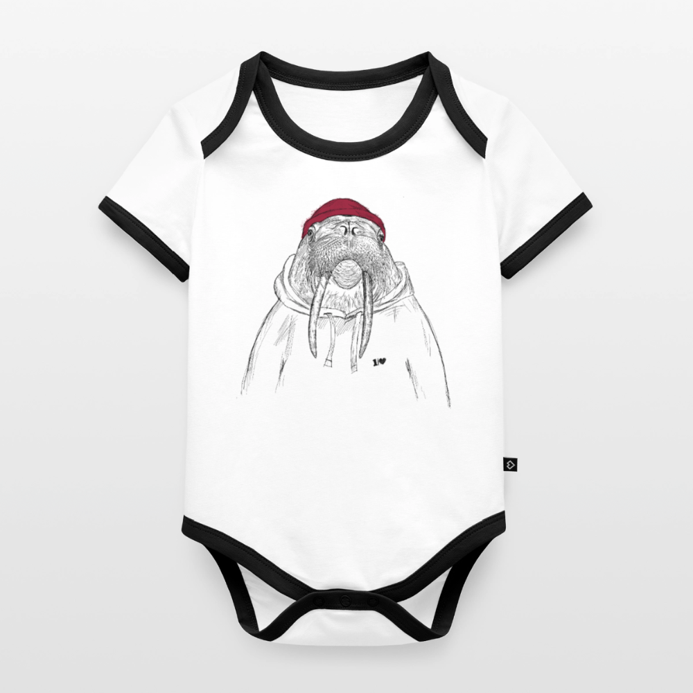 Kurt Hansen Walross - Baby Bio-Kurzarm-Kontrastbody - Weiß/Schwarz