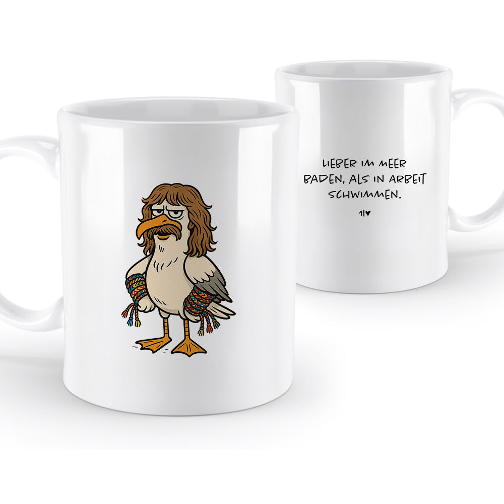 Möwe Wolle  Keramik Tasse