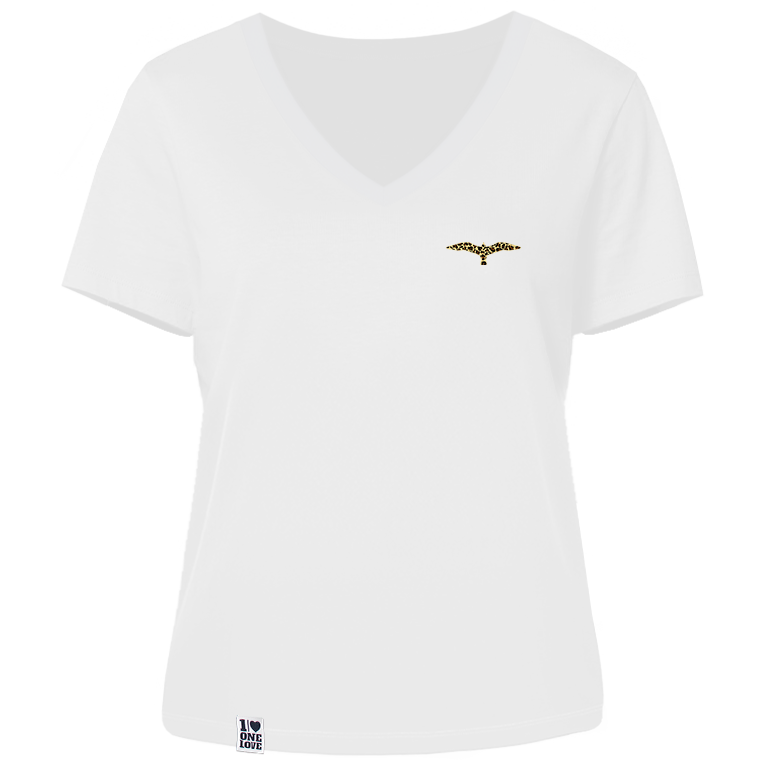 Leo-Möwe  - Damen Shirt | V-Ausschnitt | Edler Stick
