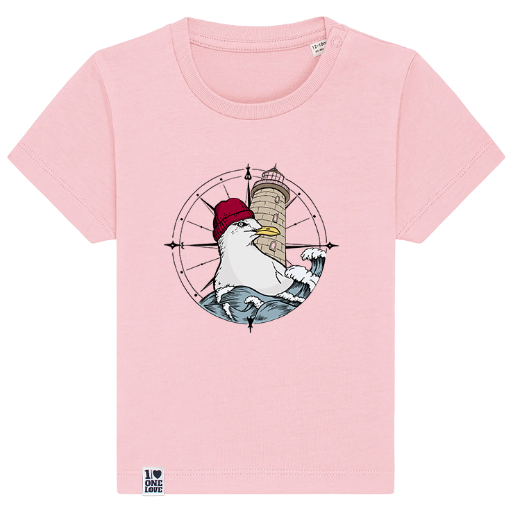 Meereszauber-Babyshirt mit Leuchtturm-Skizze