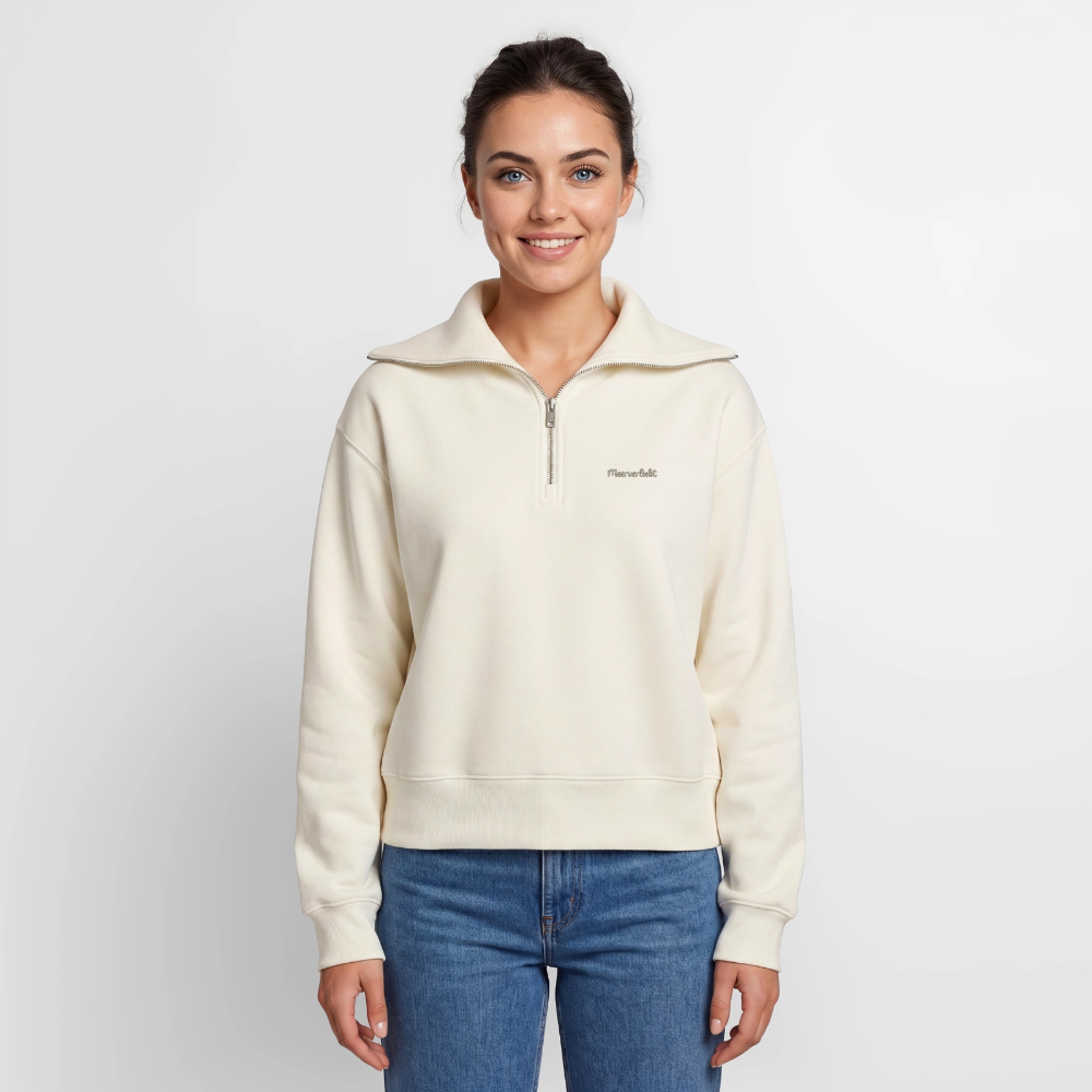 Meerverliebt - Relaxed Frauen Half Zip Sweatshirt - Naturweiß