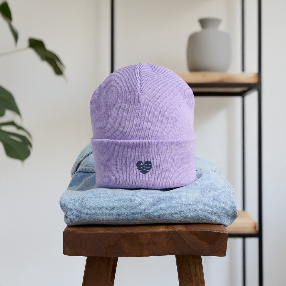 Wellenherz - Bestickte Wintermütze - Lavendel