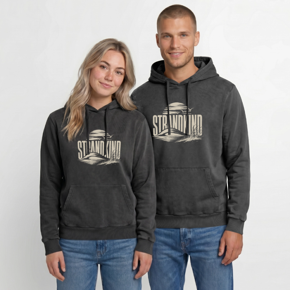 Strandkind - Relaxed Unisex Premium Vintage Hoodie - Schwarz Acid Wash