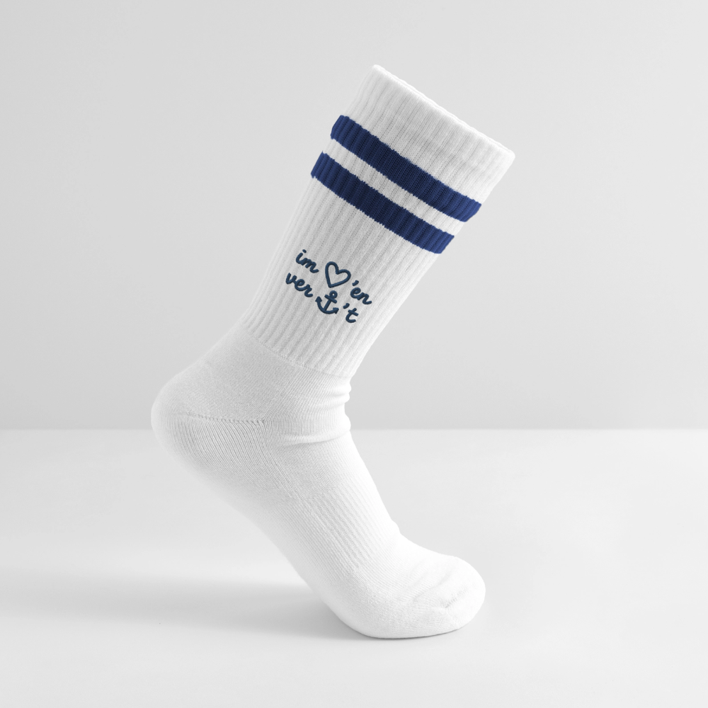 Im Herzen verankert Stick - Gestreifte Tennissocken - Weiß/Navy