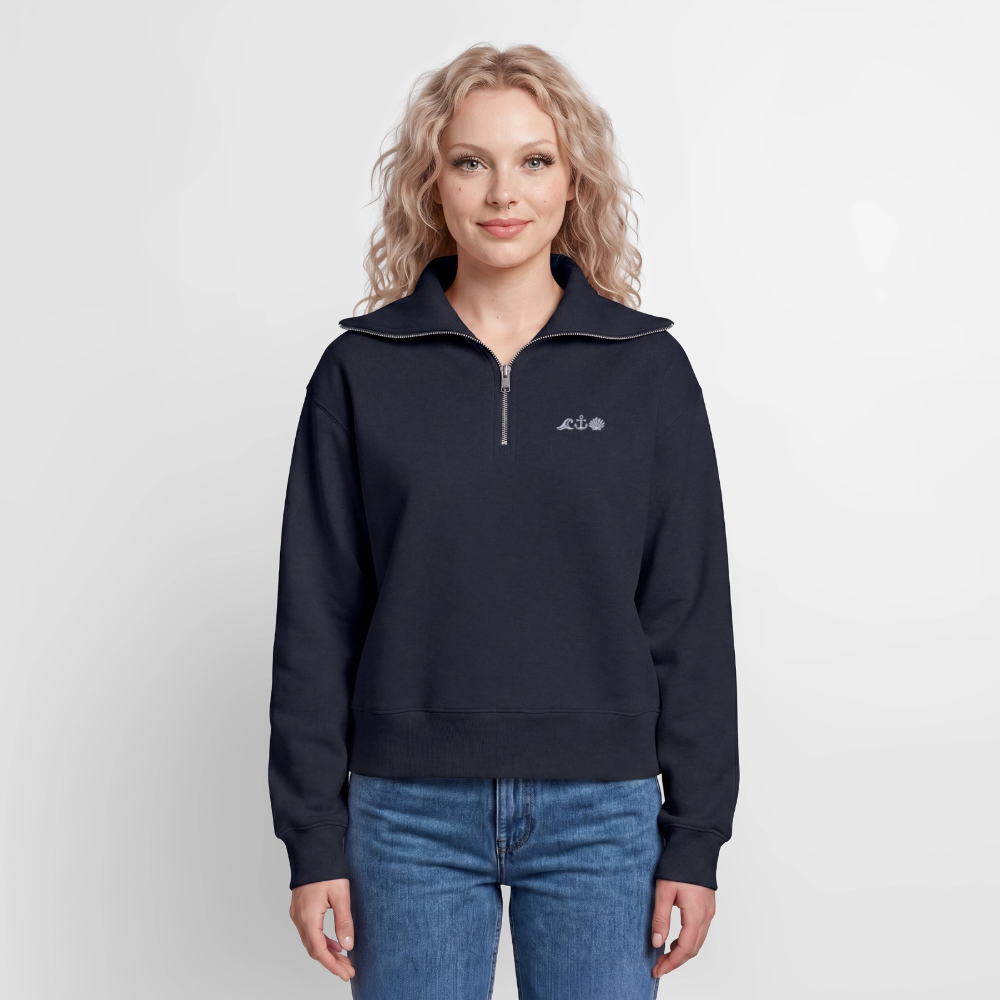 MEERCI - Relaxed Frauen Half Zip Sweatshirt - Navy