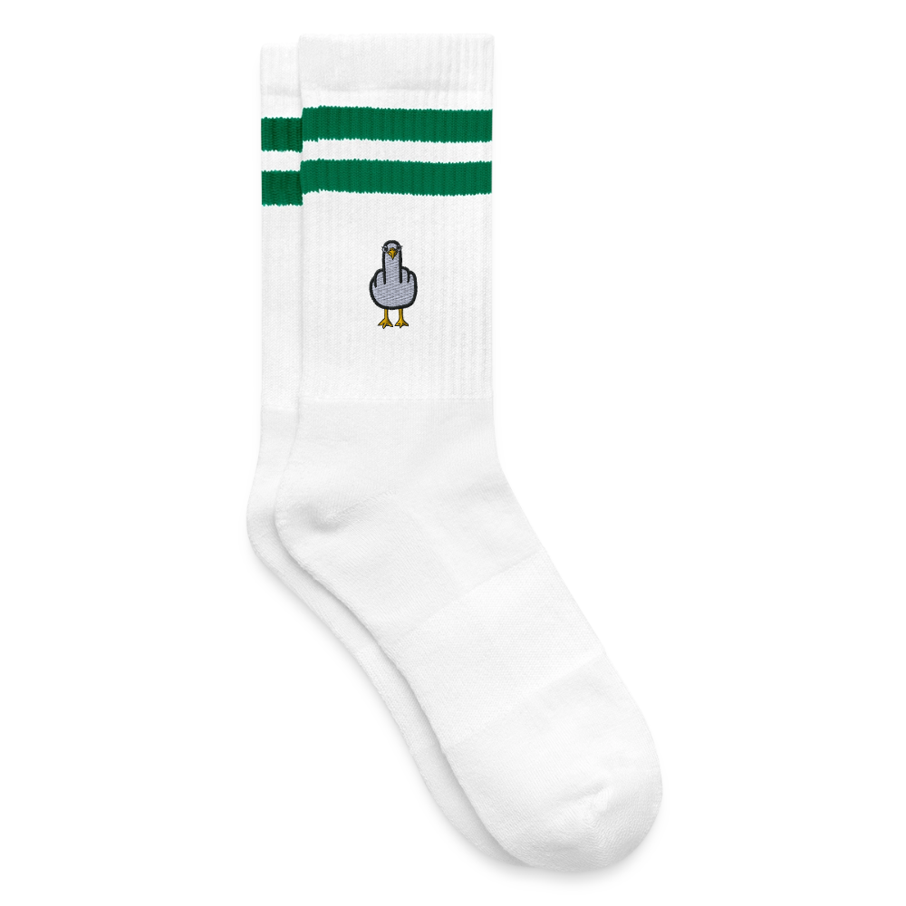 F**k You Möwe - Gestreifte Tennissocken - Weiß/Grün