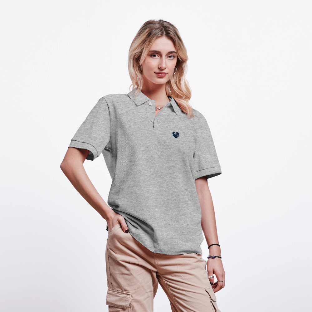 Wellenherz - Unisex Bio-Poloshirt - Grau meliert