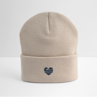 Wellenherz - Bestickte Wintermütze - Beige