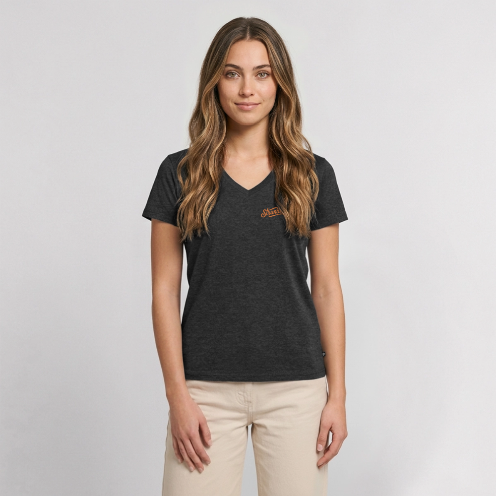 Strandkind - Frauen Bio-T-Shirt mit V-Ausschnitt - Anthrazit meliert