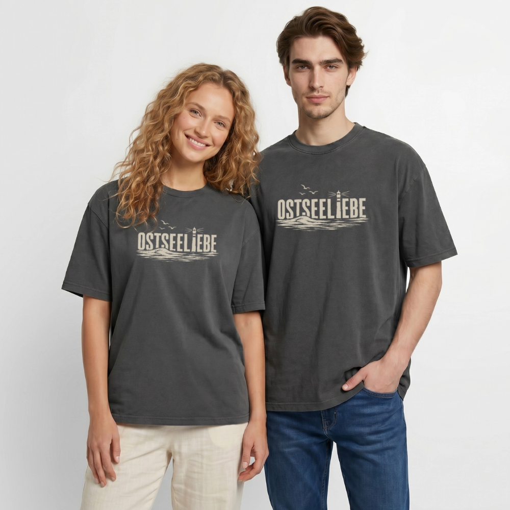 Ostseeliebe - Oversized Unisex Premium Vintage T-Shirt - Schwarz Acid Wash