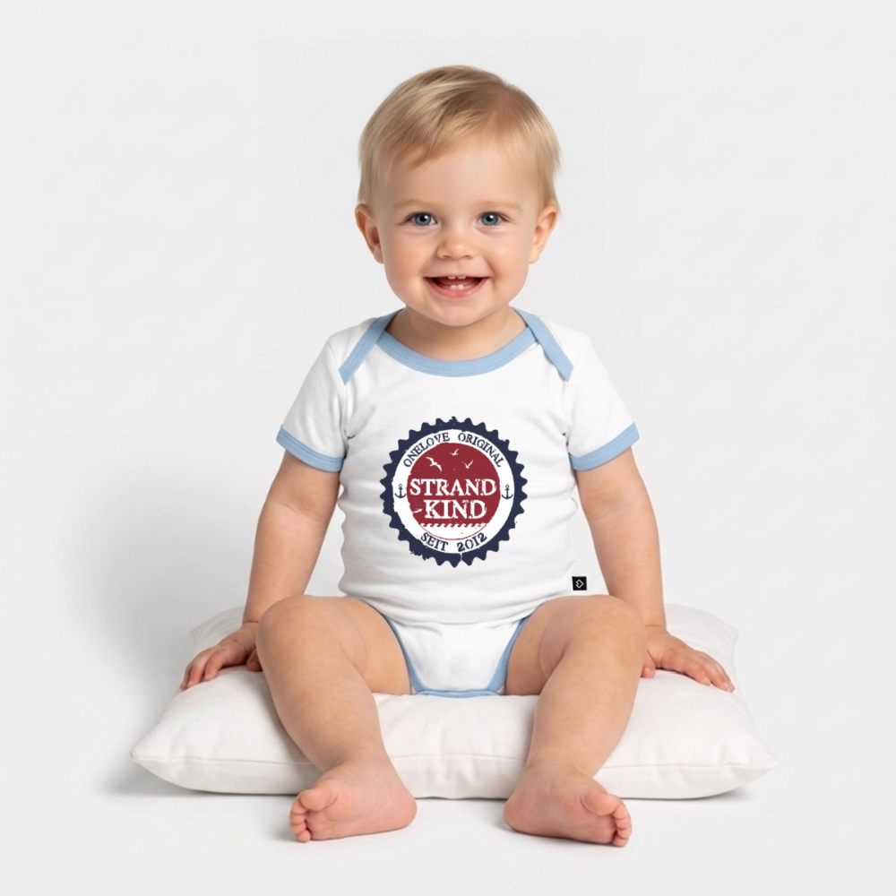Strandkind Original - Baby Bio-Kurzarm-Kontrastbody - Weiß/Hellblau 