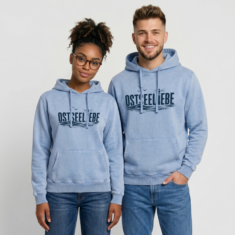 Ostseeliebe - Relaxed Unisex Premium Vintage Hoodie - Blau Acid Wash