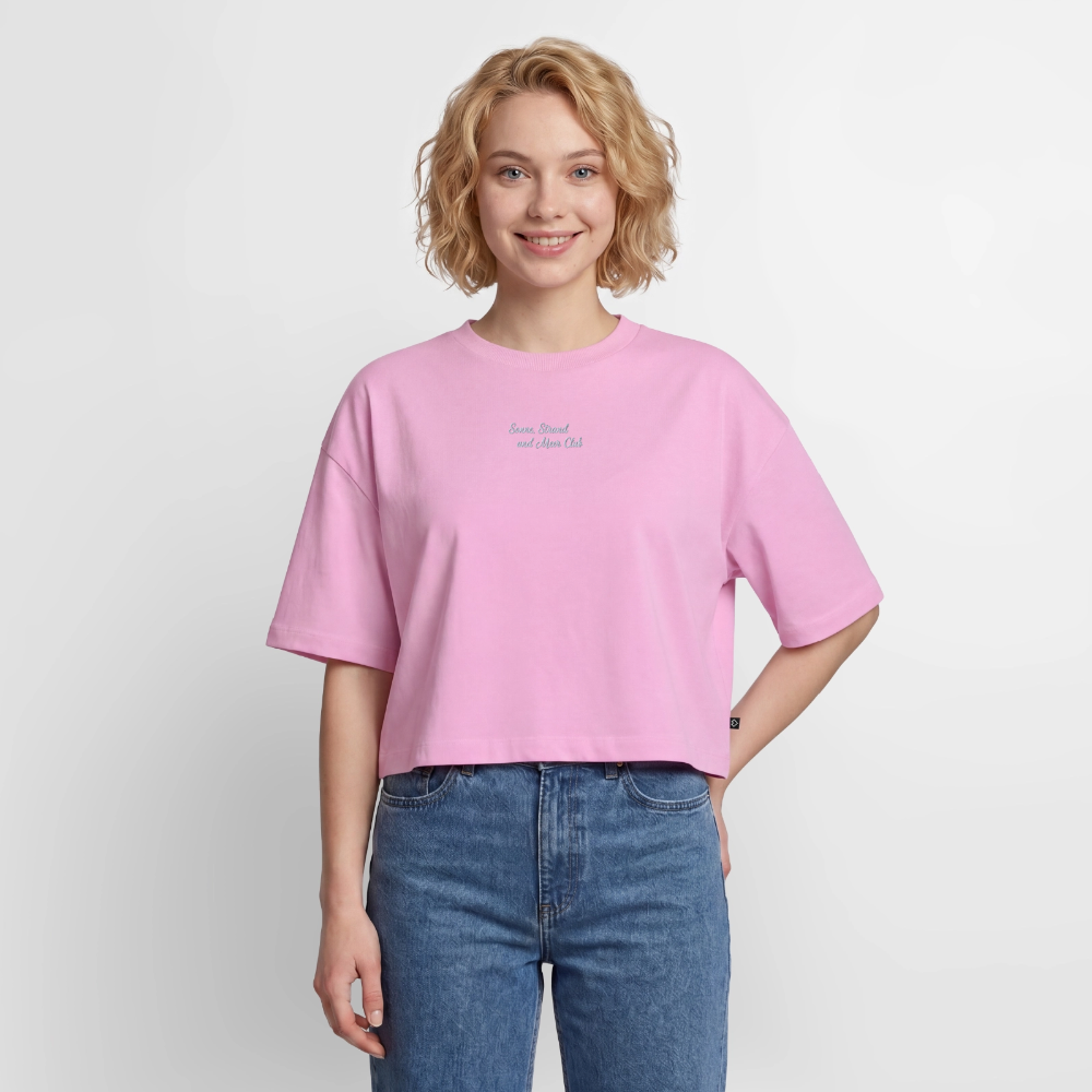 Sonne, Strand & Meer Club - Frauen Premium Oversized Bio Cropped T-Shirt - Verwaschenes Rosa