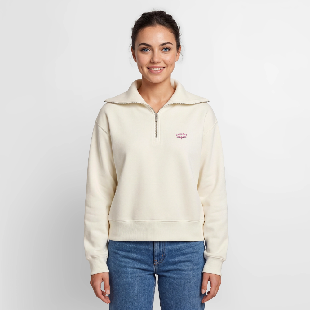 ONELOVE Möwe - Relaxed Frauen Half Zip Sweatshirt - Naturweiß
