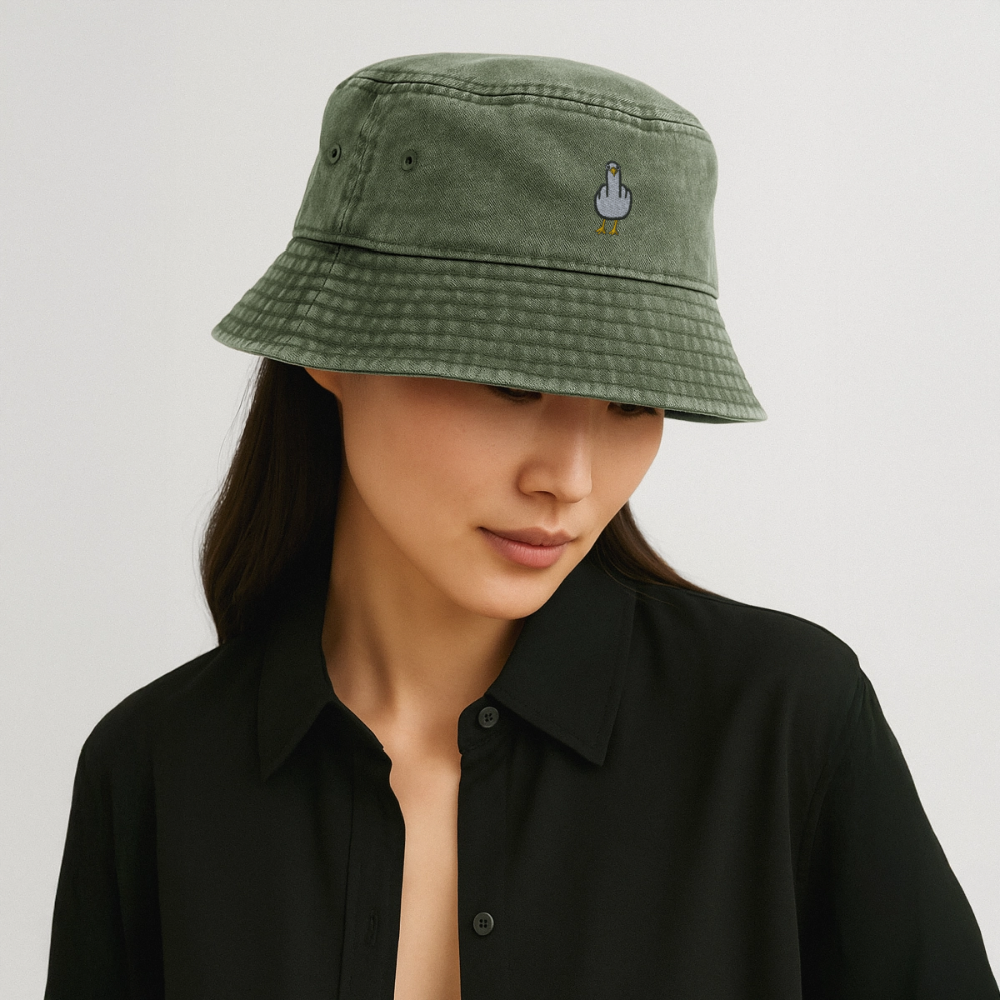 F**k You Möwe - Vintage Bucket Hat - Olivgrün vintage