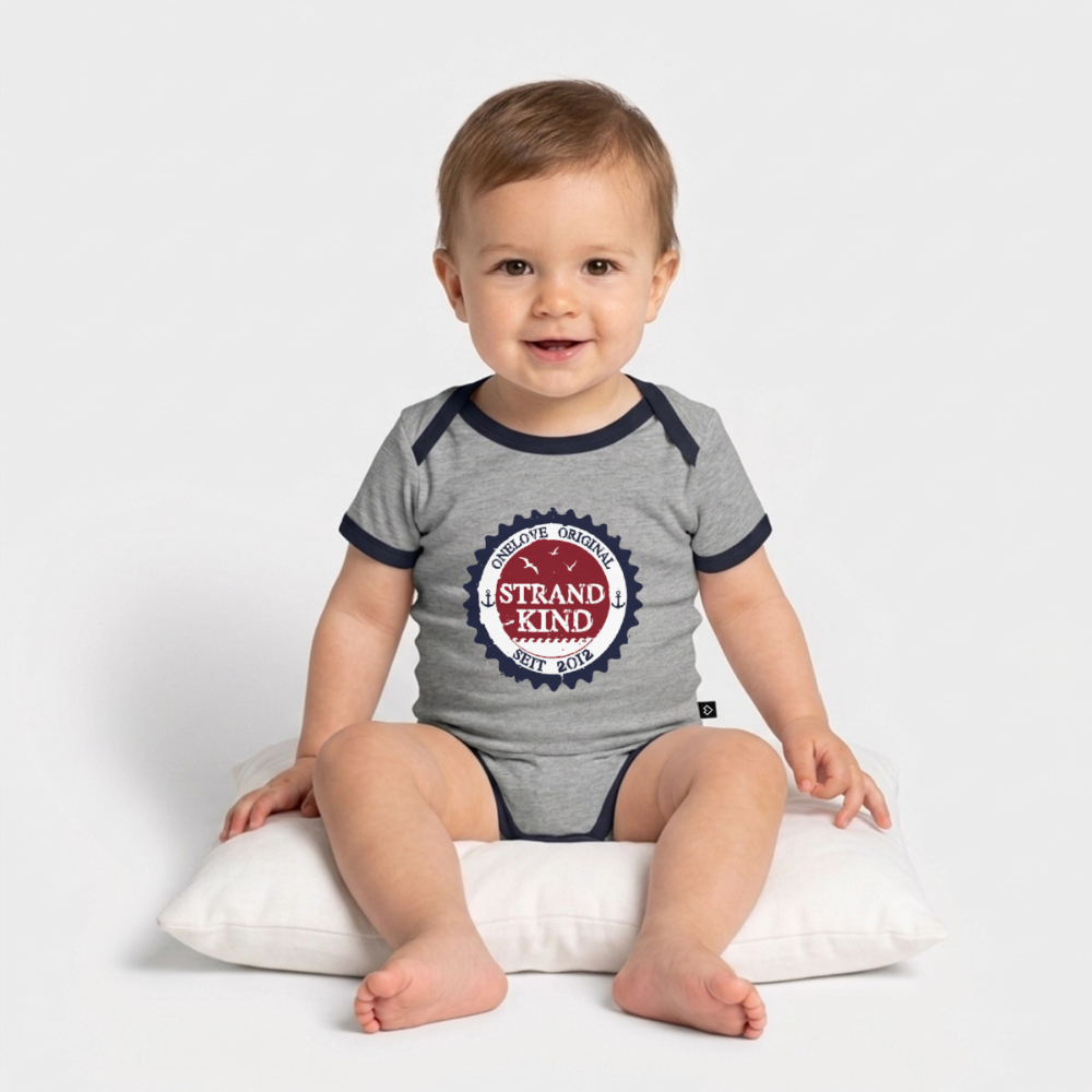 Strandkind Original - Baby Bio-Kurzarm-Kontrastbody - Grau/Navy 