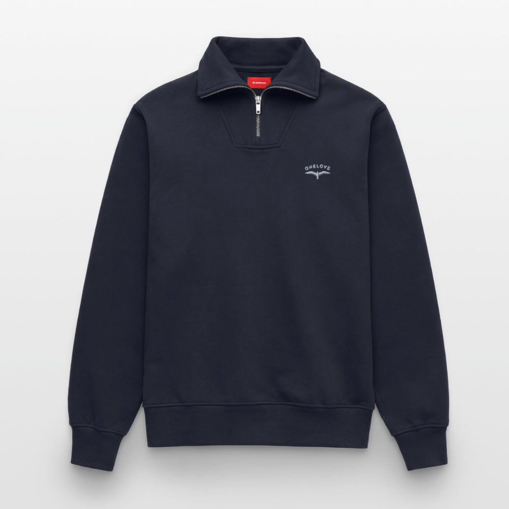 ONELOVE Möwe - Relaxed Unisex Organic Half Zip Sweatshirt - Navy