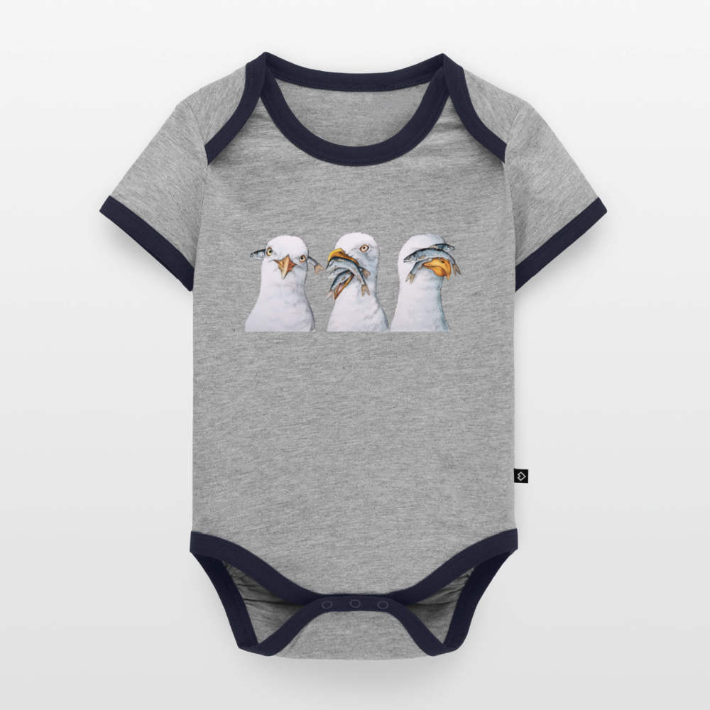 Drei Weise Möwen - Baby Bio-Kurzarm-Kontrastbody - Grau/Navy 