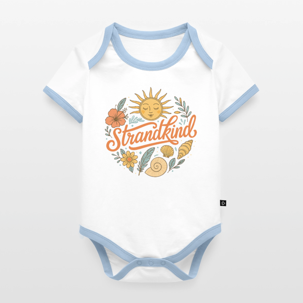 Strandkind - Baby Bio-Kurzarm-Kontrastbody - Weiß/Hellblau 