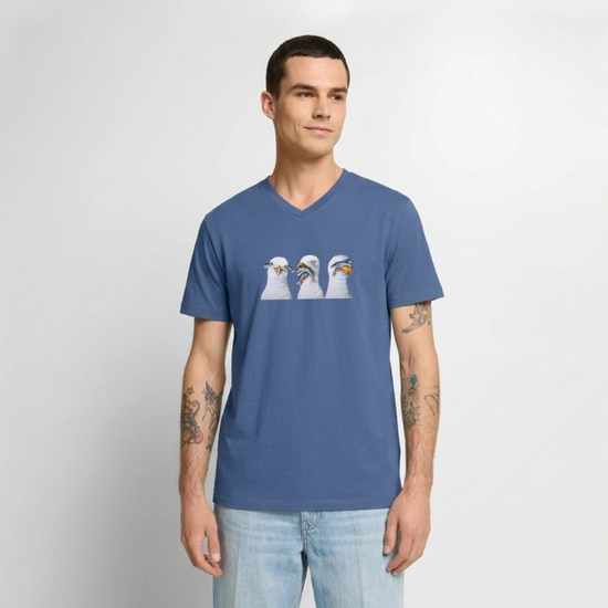 Drei Weise Möwen - Unisex T-Shirt mit V-Ausschnitt