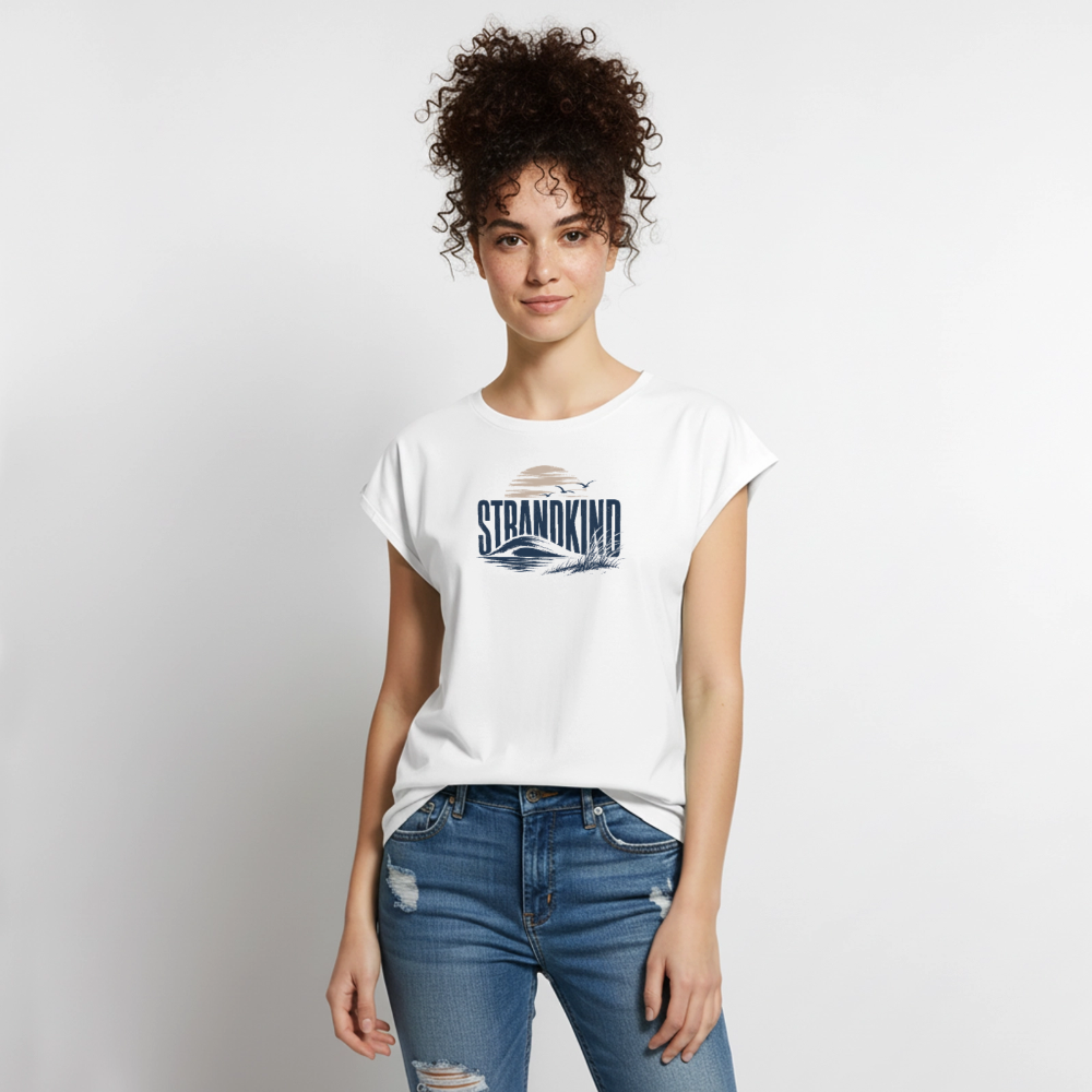 Strandkind - Frauen T-Shirt mit gerollten Ärmeln - Weiß