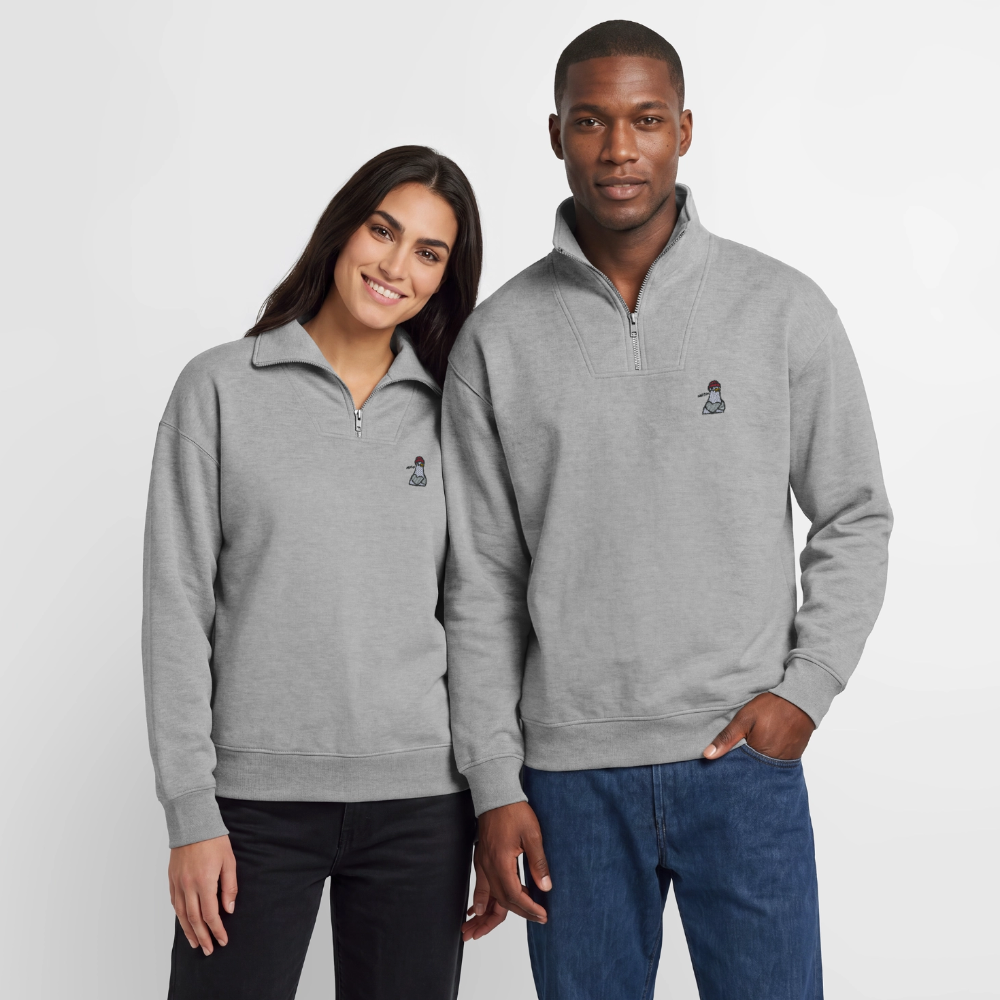 Moin Möwe - Relaxed Unisex Organic Half Zip Sweatshirt - Grau meliert