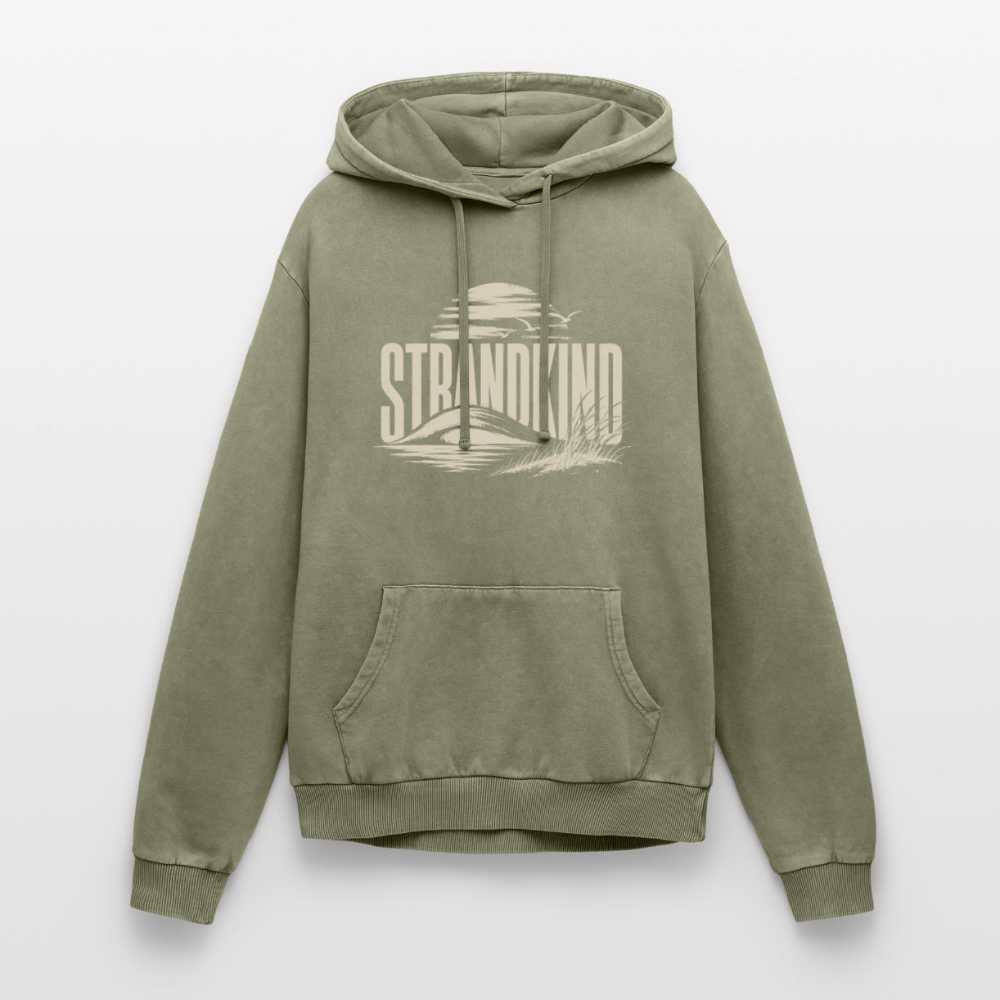 Strandkind - Relaxed Unisex Premium Vintage Hoodie - Grün Acid Wash