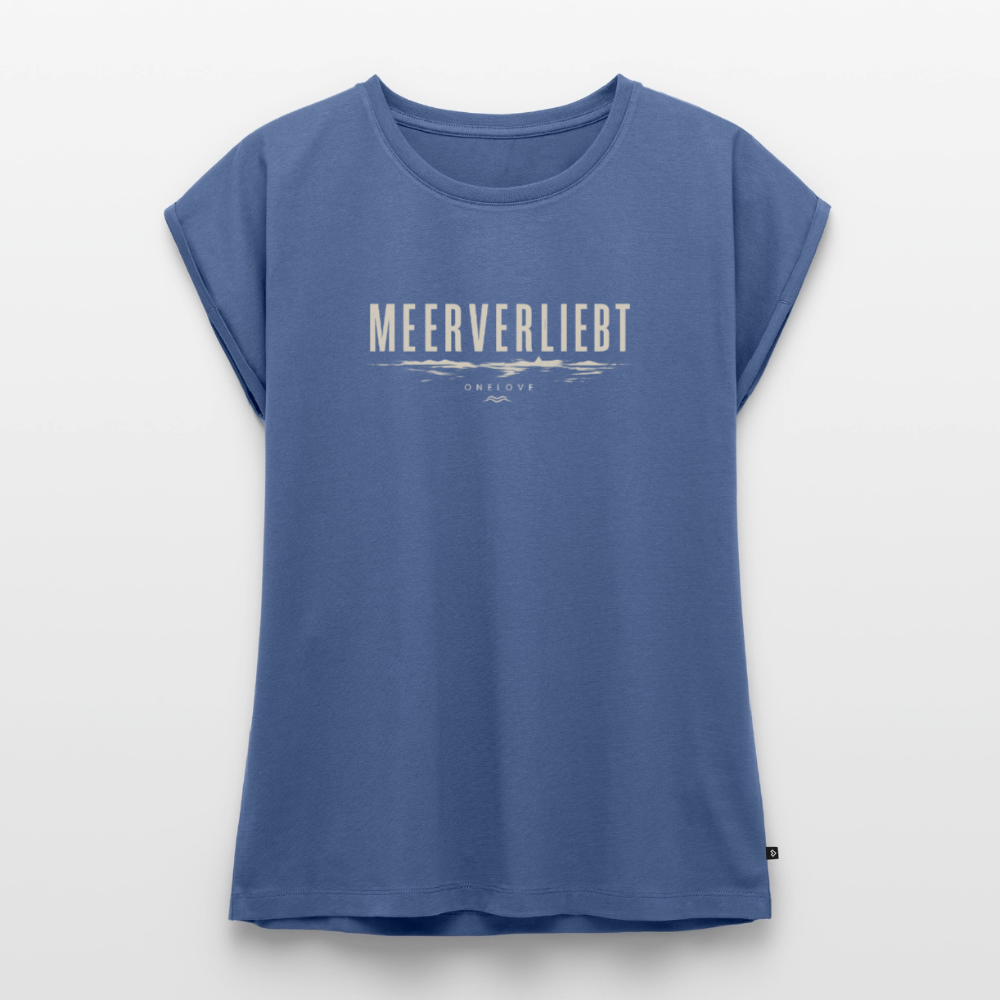 Meerverliebt - Frauen T-Shirt mit gerollten Ärmeln - Taubenblau