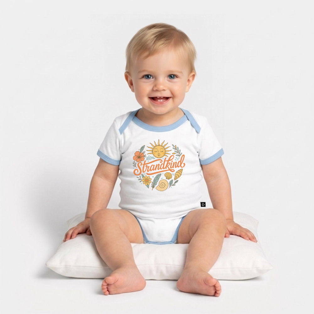 Strandkind - Baby Bio-Kurzarm-Kontrastbody - Weiß/Hellblau 
