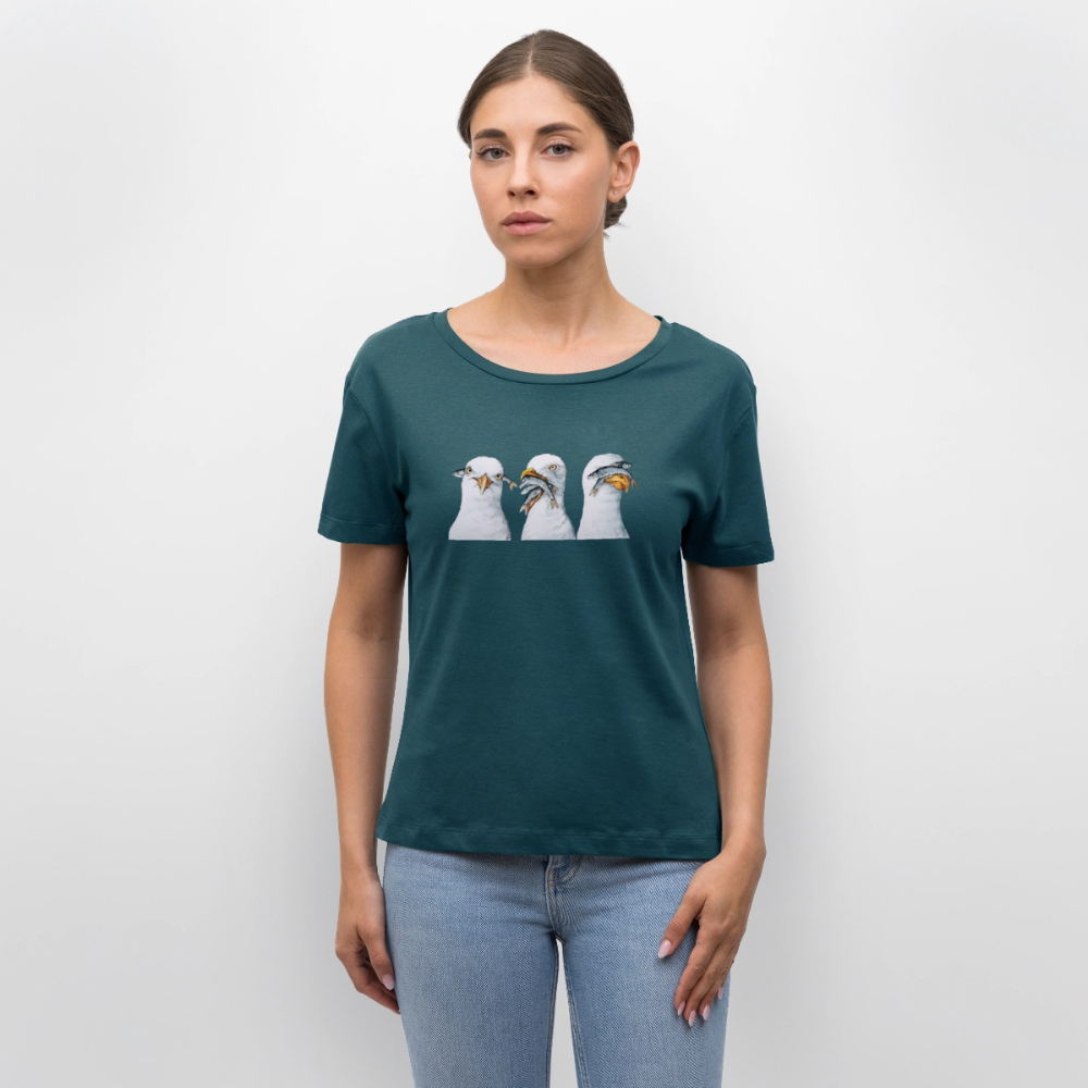 Drei weise Möwen - Relaxed Frauen Bio-T-Shirt - Dunkles Petrol
